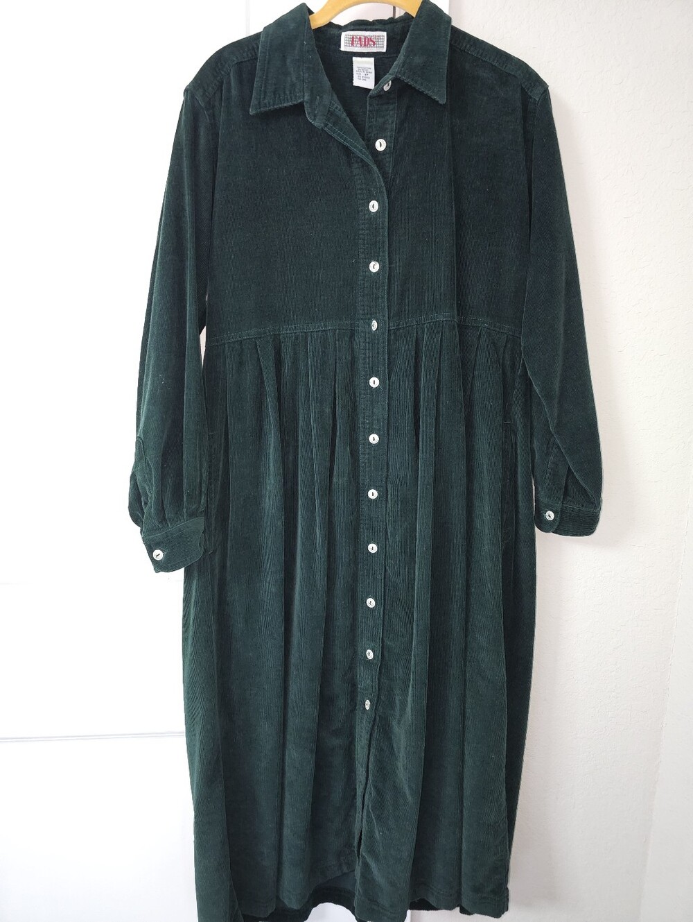 Fads 90s Vintage Corduroy Dark Green Midi Dress Sz 8P